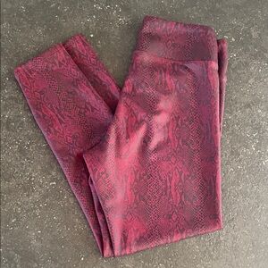 Express Burgundy Snake Print Leggings Medium